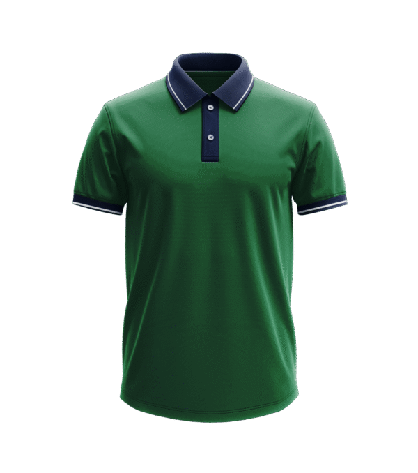 Polo With Navy Blue Collar Sleeve Cuff Details With White Tipping