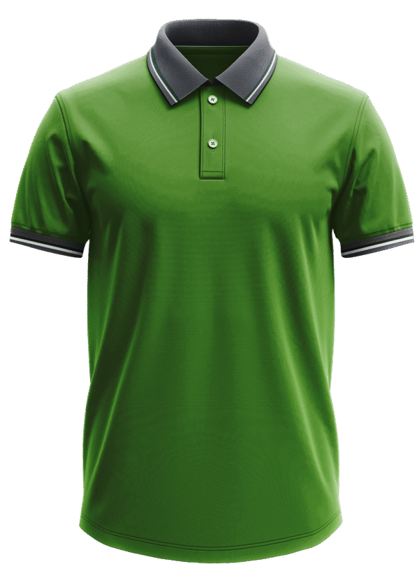 Polo With Grey Collar and Sleeve Cuff Details With White Tipping
